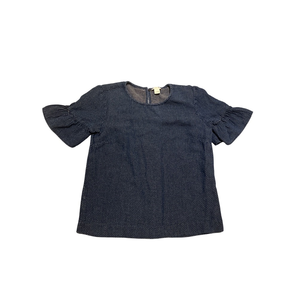 J Crew Top Women's Size XS Navy White Polka Dot Ruffle Sleeve‎  Blouse Costal
